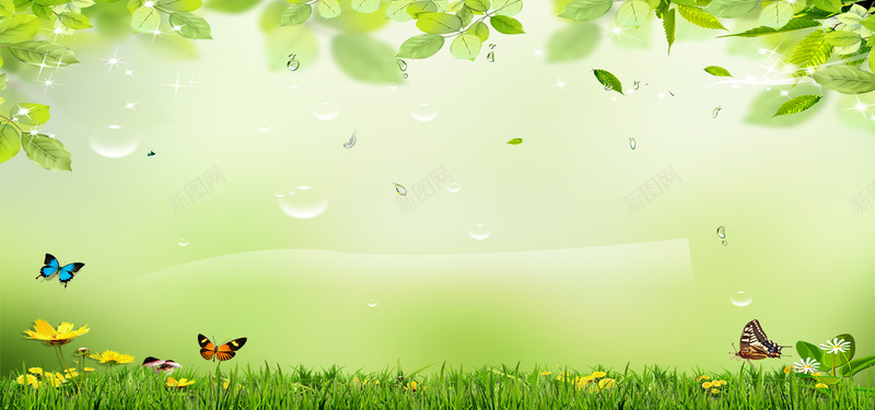 初春雨水清新绿色淘宝海报背景背景