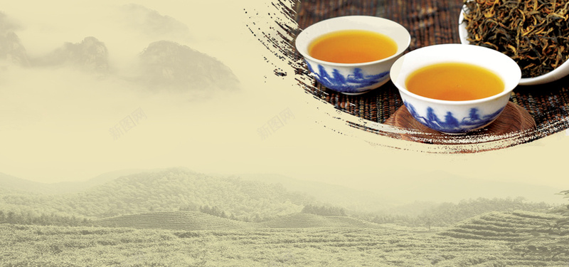 茶道背景图psd设计背景_88icon https://88icon.com 茶杯 茶叶 毛笔笔刷 水墨 中国风 海报banner