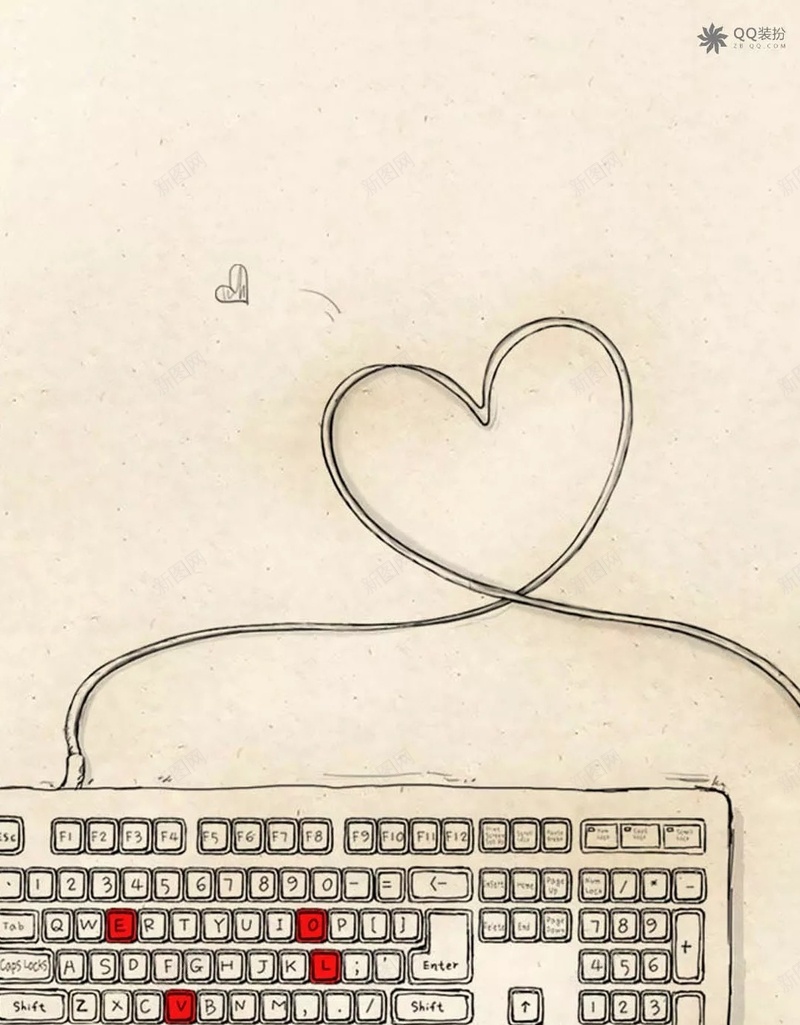手绘可爱键盘爱心H5背景jpg设计背景_88icon https://88icon.com 手绘 可爱 键盘 爱心 红色 LOVE 浪漫 漫画