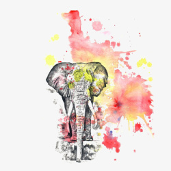 彩色的水墨大象效果图素材