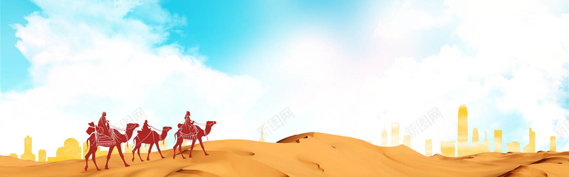 一带一路沙漠行走的骆驼海报背景
