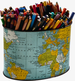 铅笔盒地图多彩装饰素材