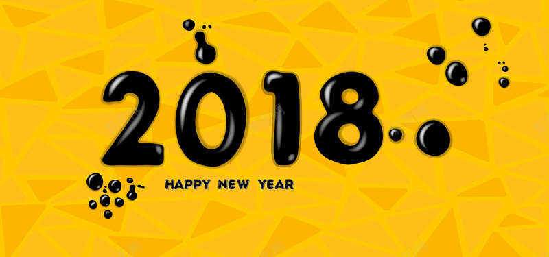 2018创意黄色bannerpsd设计背景_88icon https://88icon.com 黄色 阿拉伯 数字 黑色 质感 黑色喷漆 矢量 水珠 元旦 几何 底纹 扁平新年2018