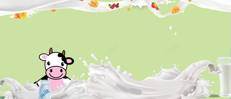618牛奶大促销卡通简约绿色背景背景