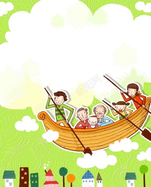 韩式清新幸福家庭一家人同舟共济划船背景背景