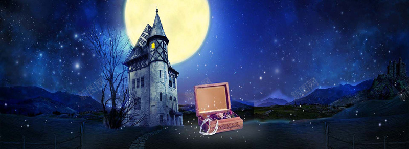 星空夜景城堡背景图背景
