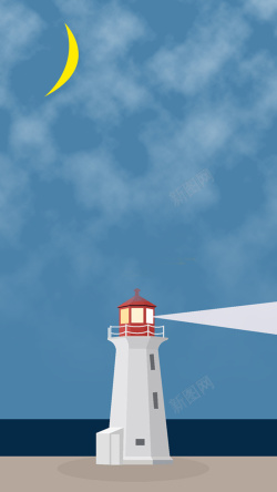 月亮灯塔夜景灯塔方向背景高清图片