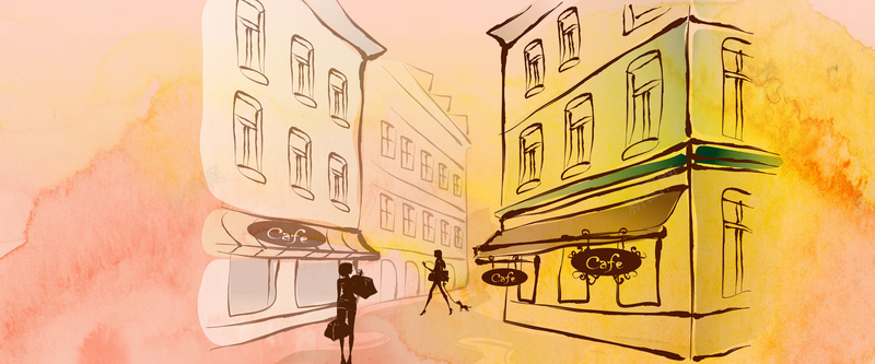 水彩色咖啡店购物背景背景