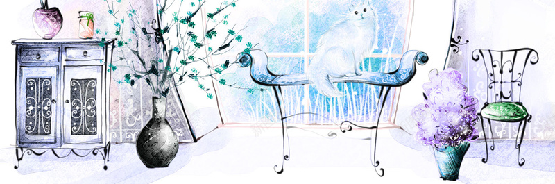 手绘座椅背景jpg设计背景_88icon https://88icon.com 全屏轮播图背景 横幅背景 家具 家居 手绘 海报banner 卡通 童趣