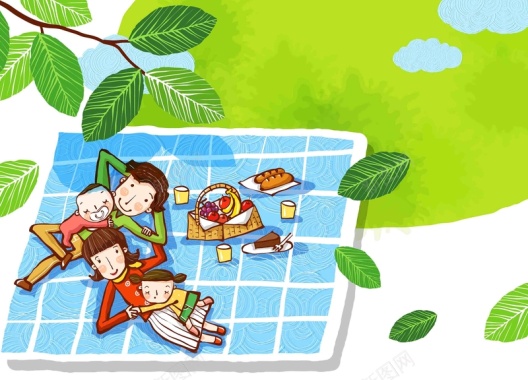 韩式清新幸福家庭一家人踏青野餐海报背景背景