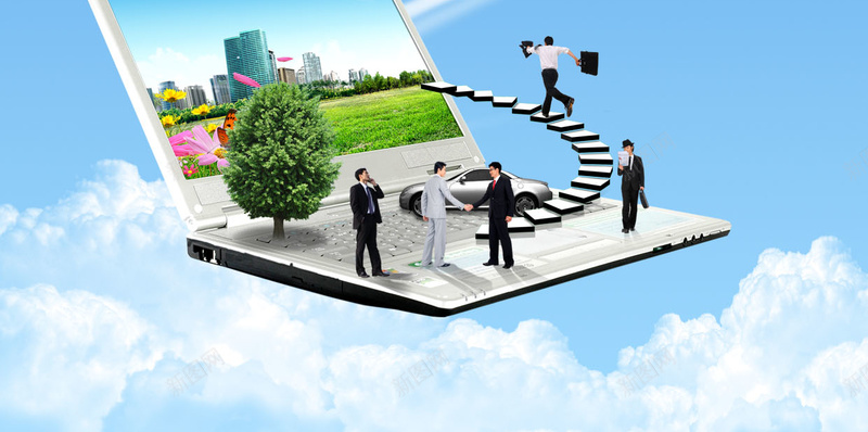 电脑科技psd设计背景_88icon https://88icon.com 商务海报 电脑 白云 科技 蓝天 科幻 商务