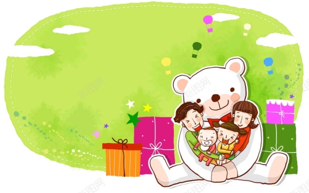 韩式清新幸福家庭一家人团聚大熊海报背景背景