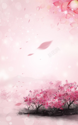 飘舞的落叶桃花主题海报背景素材高清图片