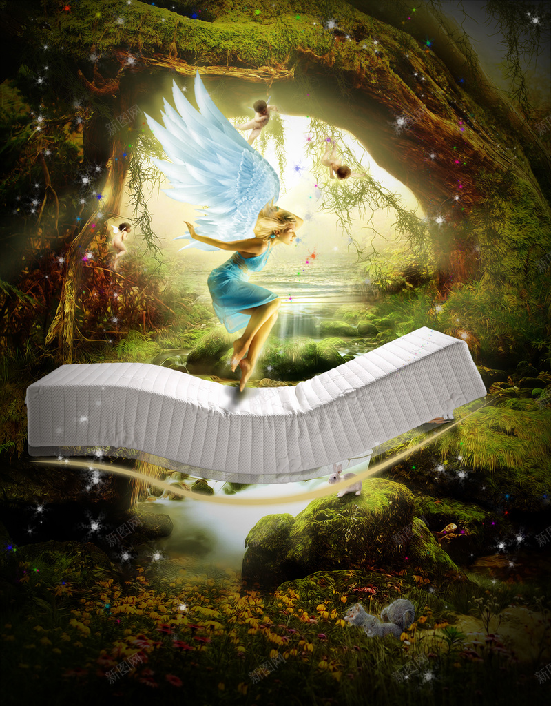 绿色无甲醛席梦思床垫psd设计背景_88icon https://88icon.com 家具 床垫 无毒 浪漫 绿色 梦幻