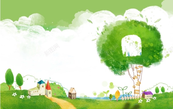 植树节卡通大树绿色海报背景背景
