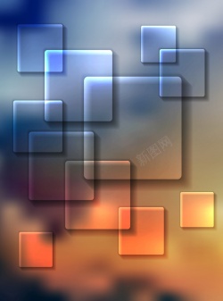 重叠方块透明方块重叠蓝色渐变背景素材高清图片