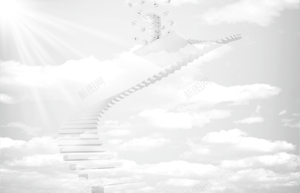 商务建筑长梯云朵阳光印刷背景背景