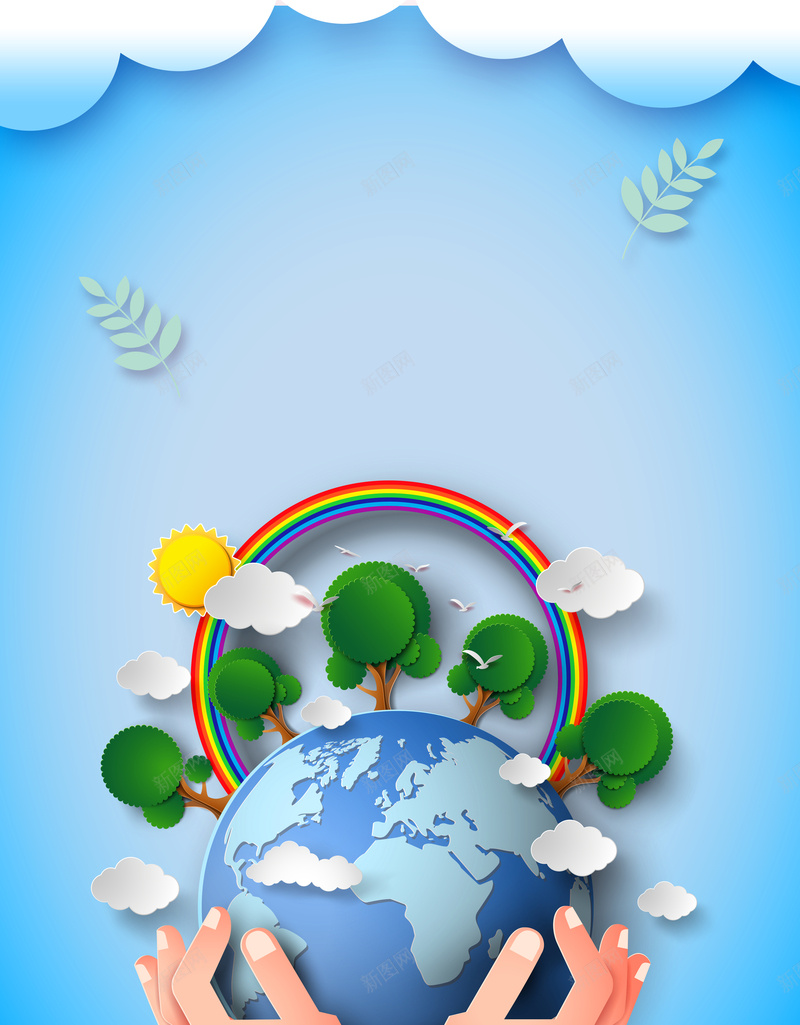 剪纸风保护环境人人有责环保海报psd设计背景_88icon https://88icon.com 云朵 地球 太阳 彩虹 树 蓝色 双手 保护环境 爱护地球 公益