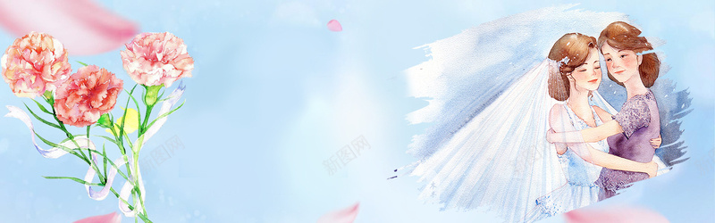 母亲节文艺康乃馨手绘蓝色背景背景