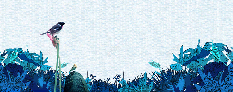 蓝色文艺手绘花海背景背景