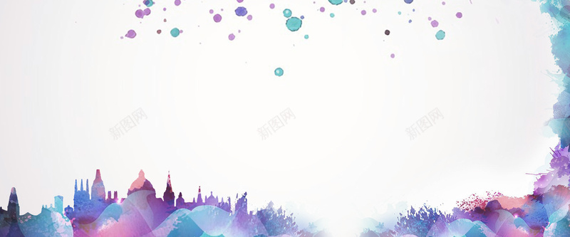 紫蓝色水彩banner背景背景