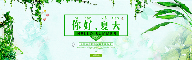 绿色夏季女装新品banner背景