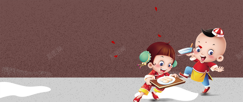 卡通福娃雪花手绘bannerpsd设计背景_88icon https://88icon.com 2018狗年 2018 新年快乐 新春大吉 狗年 喜迎新春 除夕 除夕夜 春节 新年 狗年吉祥 金狗