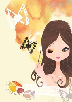 美女眉手绘插画化妆的美女海报背景模板高清图片
