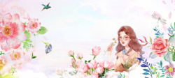 37女生节37女生节花朵燕子植物景色白banner高清图片