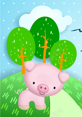 粉色小猪海报背景素材背景