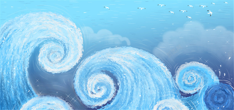 海浪水彩手绘背景