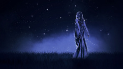 梦幻夜夜空下的小女孩唯美背景高清图片