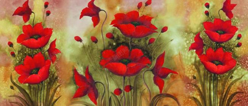 红色花朵手绘背景