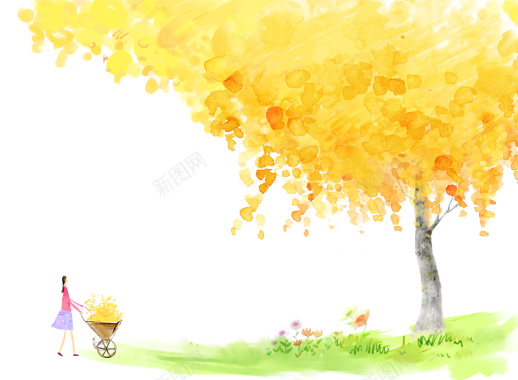 黄色手绘树木背景背景