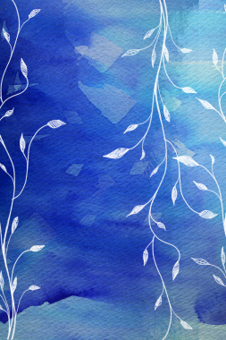 蓝色水彩背景手绘树叶PSD分层素材背景