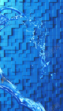 3D蓝色方块质感水纹海报背景背景