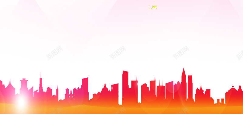 粉色城市剪影背景图背景