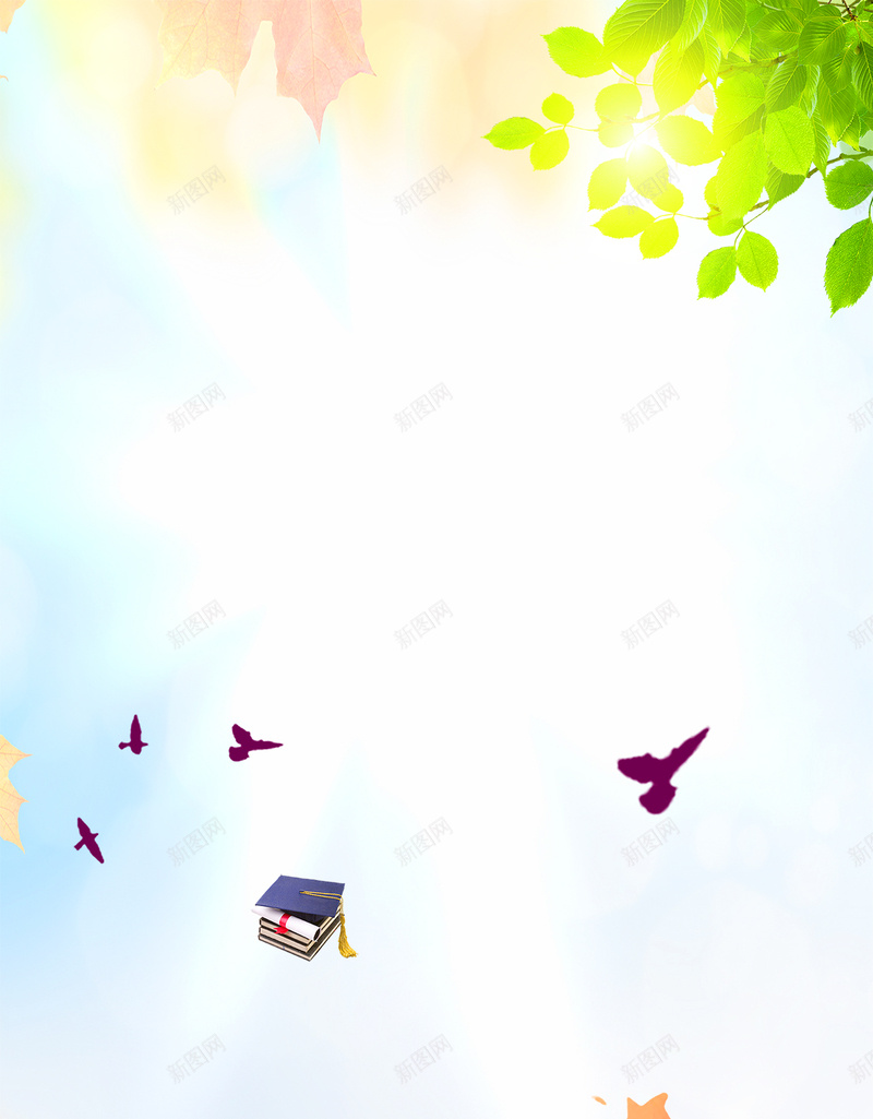 青春毕业季海报之我们毕业啦H5背景psdpsd设计背景_88icon https://88icon.com 我们毕业啦 毕业季 绿叶 阳光 青春 书本 学士帽 渐变 人物剪影 飞鸟 H5 psd下载 h5
