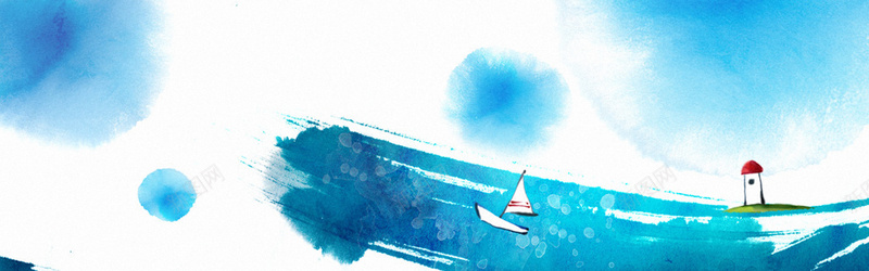 水彩墨迹手绘大海里的帆船背景背景