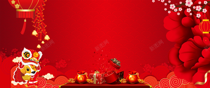 新年快乐大礼包红色背景背景