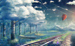 手绘的铁轨手绘户外铁轨风景平面广告高清图片