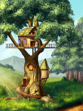 格林童话魔幻树屋背景背景