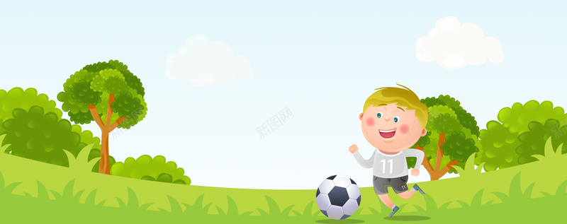 开学踢足球卡通文艺景色绿地背景背景