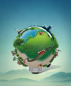 关注健康海报创意地球灯泡关爱地球宣传海报背景素材高清图片