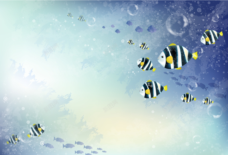 蓝色卡通鱼群背景psd设计背景_88icon https://88icon.com 热带鱼 卡通 海洋 蓝色 鱼 泡泡 可爱 童趣 手绘