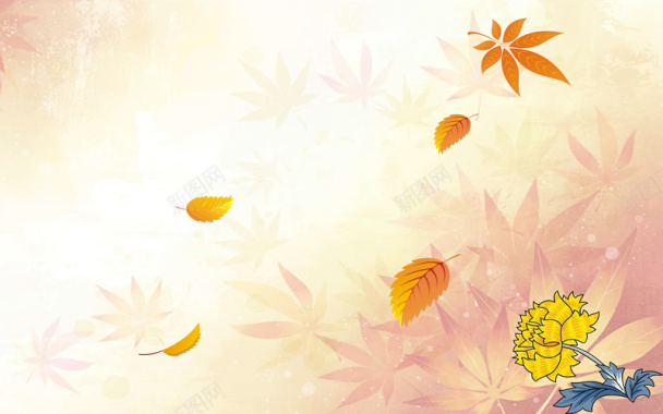 秋意黄色唯美落叶卡通黄色花朵背景图背景