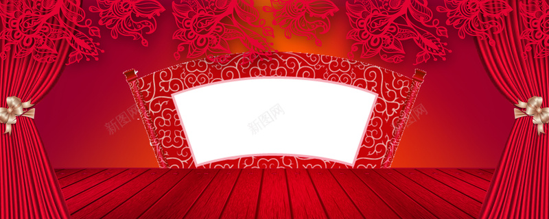 红色剪纸中国风舞台背景背景