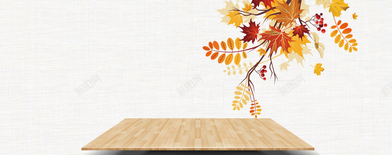 秋季枫叶树叶落叶木板背景背景