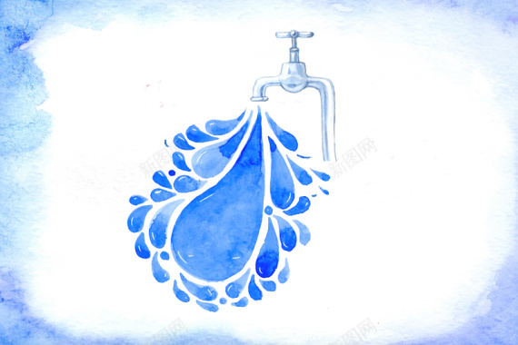 蓝色水彩手绘水龙头世界水日背景素材背景