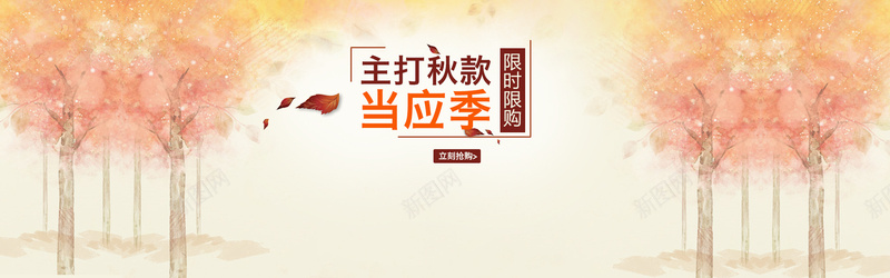 秋季主打新款淘宝banner壁纸psd设计背景_88icon https://88icon.com 唯美 手绘 落叶 素材 金秋 标签 海报banner 卡通 童趣